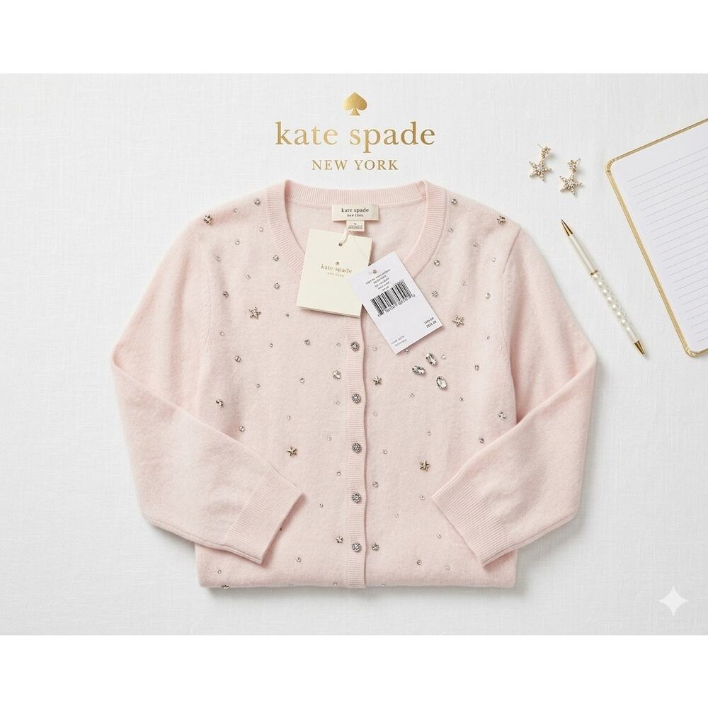 Kate Spade NWT "Night Sky" Crystal Cardigan Blush Pink XL